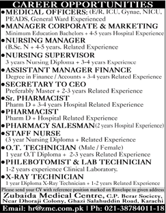 Zubaida Medical Centre Karachi Jobs 2018 April Medical Officers, Nurses, Technicians & Others Latest