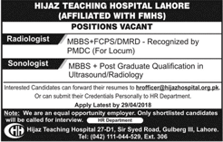 Radiologist & Sonologist Jobs in Hijaz Teaching Hospital Lahore April 2018 Latest
