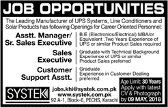 Systek Pvt Ltd Karachi Jobs April 2018 May Sales Executive / Manager & Customer Support Assistant Latest