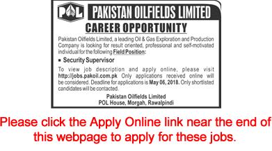 Security Supervisor Jobs in Pakistan Oilfields Limited April 2018 May Apply Online POL Latest