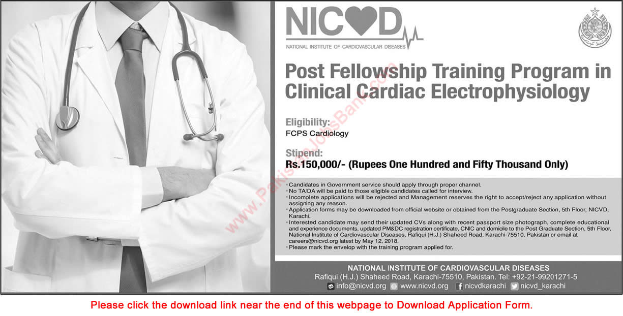 NICVD Post Fellowship Training Program May 2018 Application Form in Clinical Cardiac Electrophysiology Latest