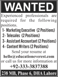 Education Everest Lahore Jobs 2018 May Marketing Executives, Telesales & Others Latest