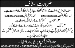 Khawaja Electronics Pvt Ltd Lahore Jobs 2018 May Electrician, General Fitter, Kharadia & Cook Latest