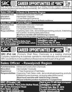 Sales Officer Jobs in SRC Pvt Ltd Pakistan 2018 May Chemical Company Latest