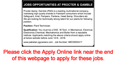 Plant Technician Jobs in Procter and Gamble Pakistan May 2018 June Apply Online Latest