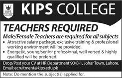 Teaching Jobs in Lahore May 2018 June at KIPS College Latest
