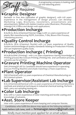 Graphic Designer, Store Keeper & Other Jobs in Lahore 2018 June Latest