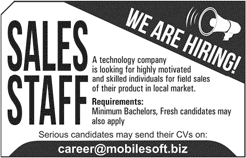 Sales Jobs in Lahore June 2018 Mobilesoft Latest