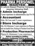 Xenon Pharmaceuticals Lahore Jobs 2018 June Production Pharmacist, Store Incharge & Others Latest