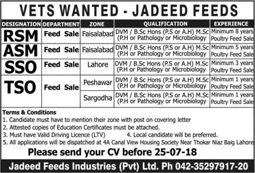 Jadeed Feeds Industries Pvt Ltd Pakistan Jobs 2018 July Sales Managers & Officers Latest