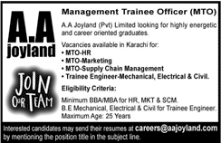 AA Joyland Pvt Ltd Karachi Jobs July 2018 Management Trainee Officers & Trainee Engineers Latest