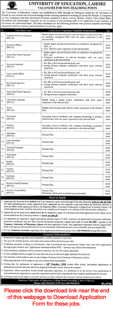 University of Education Jobs October 2018 UOE Online Application Form Latest