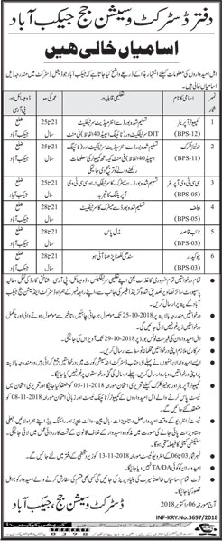 District and Session Court Jacobabad Jobs 2018 October Latest