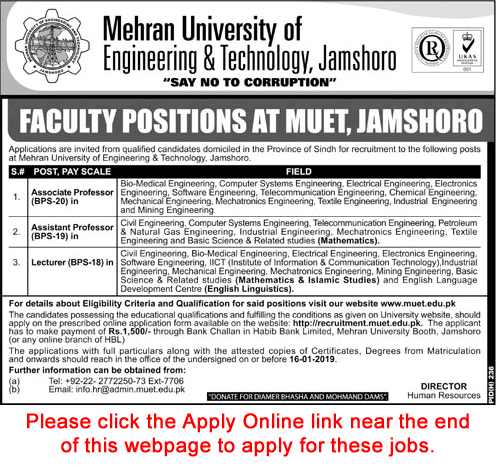 Mehran University of Engineering and Technology Jamshoro Jobs December 2018 Apply Online Teaching Faculty Latest