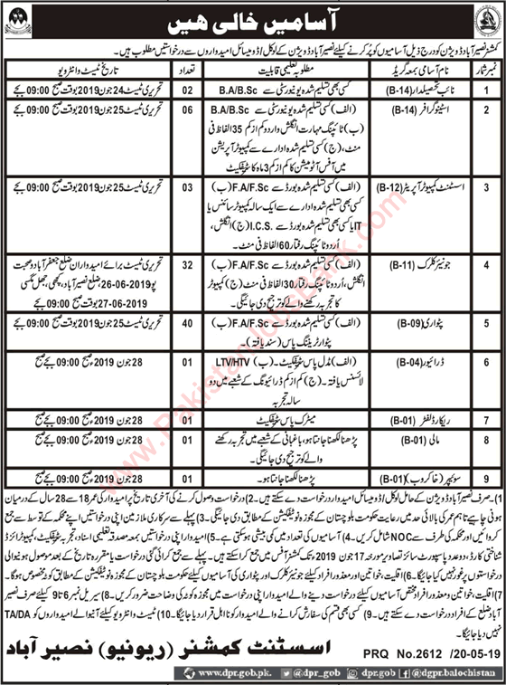 Revenue Department Balochistan Jobs May 2019 Nasirabad Patwari, Clerks & Others Latest