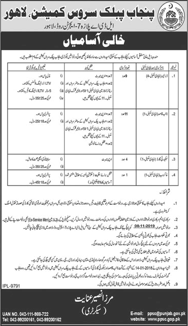 PPSC Lahore Jobs October 2019 Naib Qasid, Drivers & Others Latest