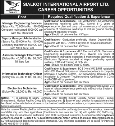 Sialkot International Airport Jobs 2020 January IT Officer, Electronics Technician & Others Latest