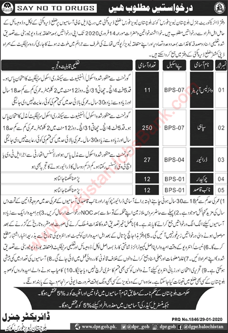 Balochistan Levies Force Dera Bugti Jobs 2020 January Sipahi, Drivers & Others Latest
