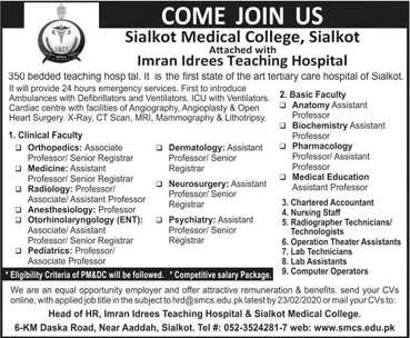 Sialkot Medical College Jobs 2020 February Imran Idrees Teaching Hospital Latest