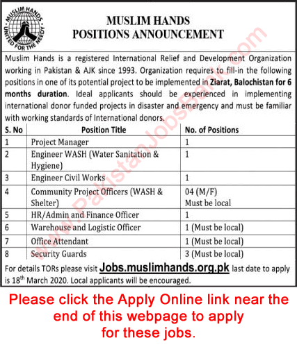 Muslim Hands Balochistan Jobs 2020 March Apply Online Project Officers & Others Latest