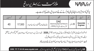 Associate Engineer Jobs in Nayatel Islamabad / Rawalpindi May 2020 DAE Engineers Latest