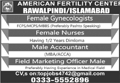 American Fertility Center Rawalpindi / Islamabad Jobs 2020 May Nurses & Others Latest