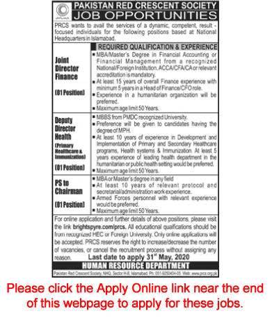 Pakistan Red Crescent Society Islamabad Jobs May 2020 Apply Online PRCS Latest