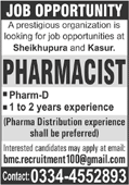 Pharmacist Jobs in Kasur / Sheikhupura 2020 May Latest