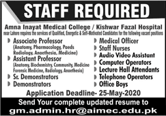 Amna Inayat Medical College Lahore Jobs May 2020 Kishwar Fazal Hospital Latest