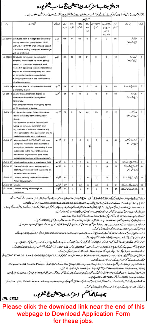 District and Session Court Sheikhupura Jobs 2020 June Application Form Computer Operators, Clerks & Others Latest