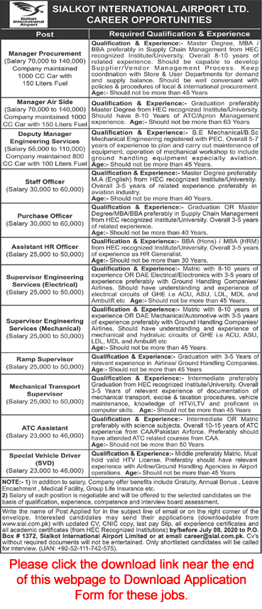 Sialkot International Airport Jobs June 2020 July Application Form Supervisors & Others Latest
