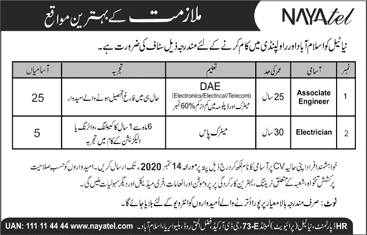 Nayatel Islamabad / Rawalpindi Jobs August 2020 September Associate Engineers & Electricians Latest