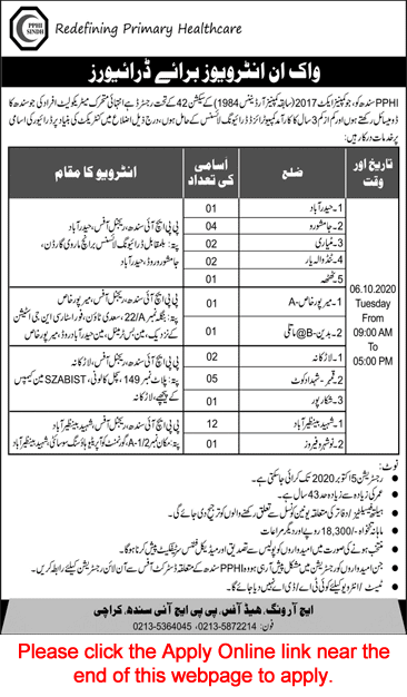 Driver Jobs in PPHI Sindh October 2020 Apply Online Walk In Interview People's Primary Healthcare Initiative Latest