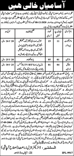 Agriculture Department Lahore Jobs 2020 November Water Management Supervisor & Others Latest