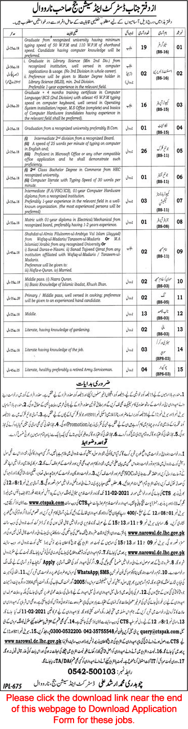 District and Session Court Narowal Jobs 2021 CTS Application Form Clerks, Stenographers & Others Latest