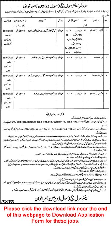 District and Session Court Mianwali Jobs 2021 February Application Form Tameel Kuninda & Others Latest