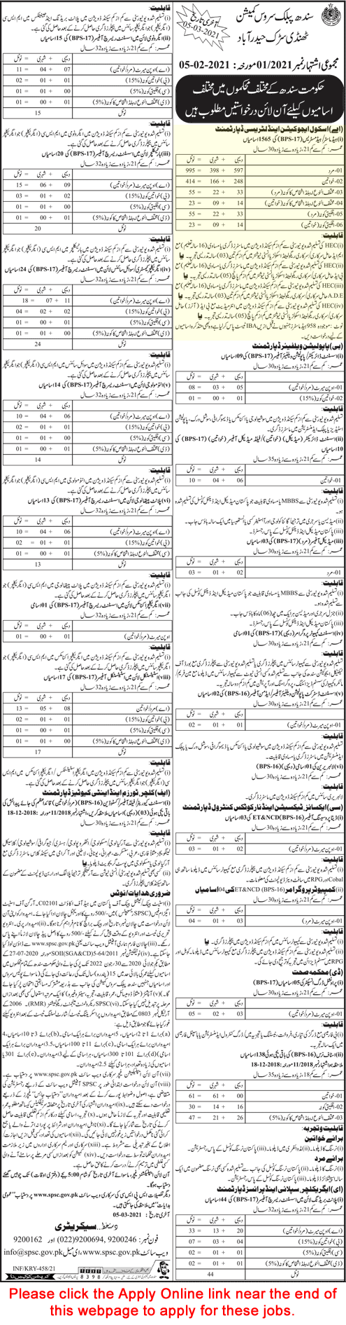Headmaster / Headmistress Jobs in School Education and Literacy Department Sindh 2021 February SPSC Online Apply Latest
