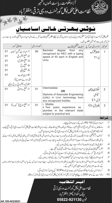 Local Government and Rural Development Department Muzaffarabad Jobs 2021 February Clerks & Others Latest