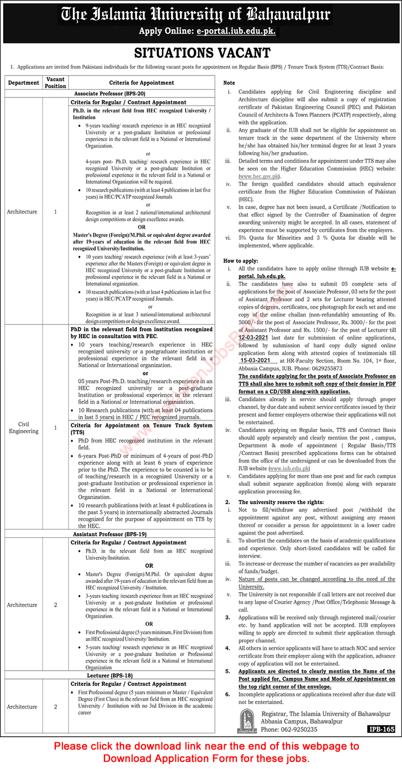 Islamia University of Bahawalpur Jobs 2021 February Application Form Teaching Faculty Latest