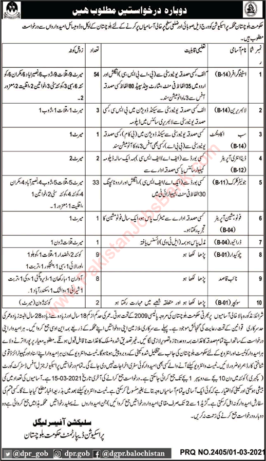 Prosecution Department Balochistan Jobs 2021 March Stenographers, Clerks & Others Latest
