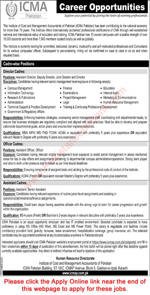 ICMA Pakistan Jobs 2021 March Apply Online Assistant Directors & Others Latest