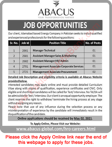 ABACUS Pakistan Jobs 2021 April Apply Online Management Associates & Others Latest