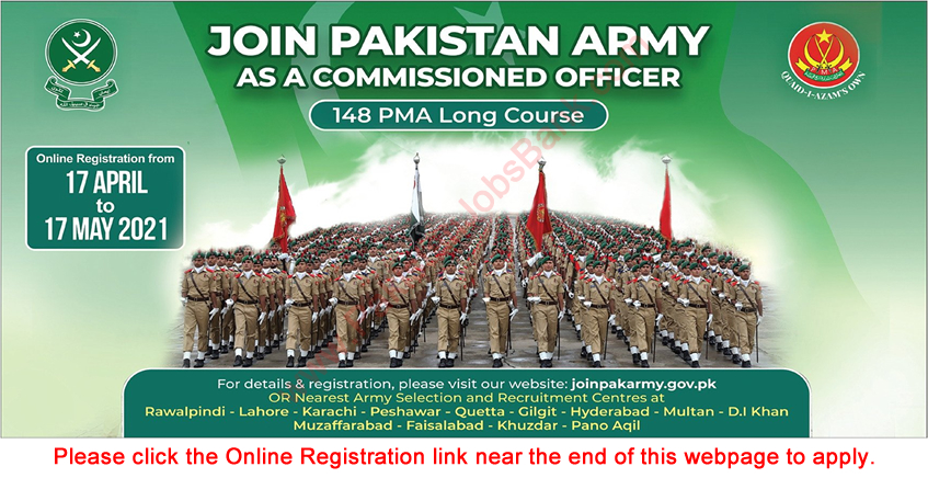 Join Pakistan Army as Commissioned Officer May 2021 through 148 PMA Long Course Online Registration Latest