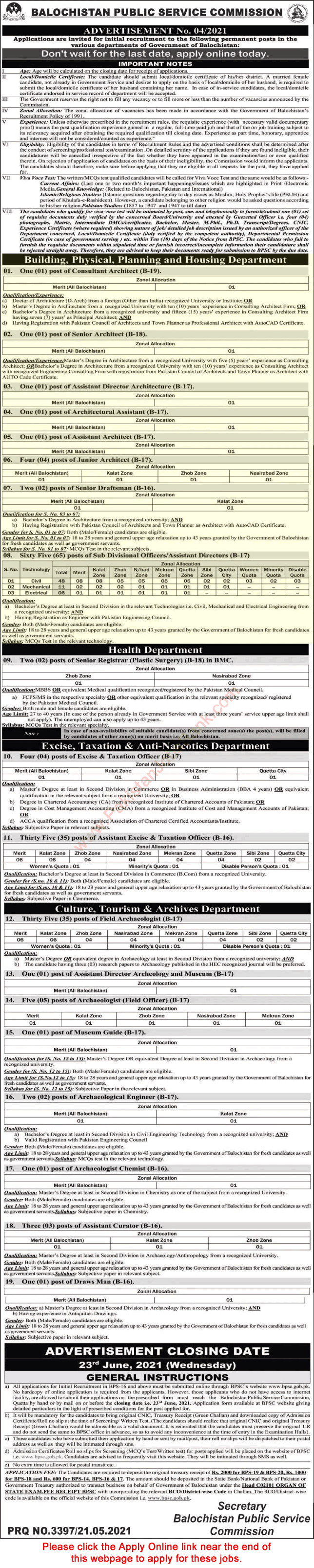 Building Physical Planning and Housing Department Balochistan Jobs 2021 May BPSC Apply Online Latest