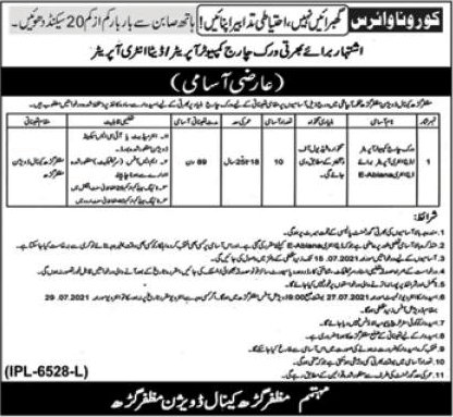 Data Entry / Computer Operator Jobs in Irrigation Department Muzaffargarh 2021 July Canal Division Latest
