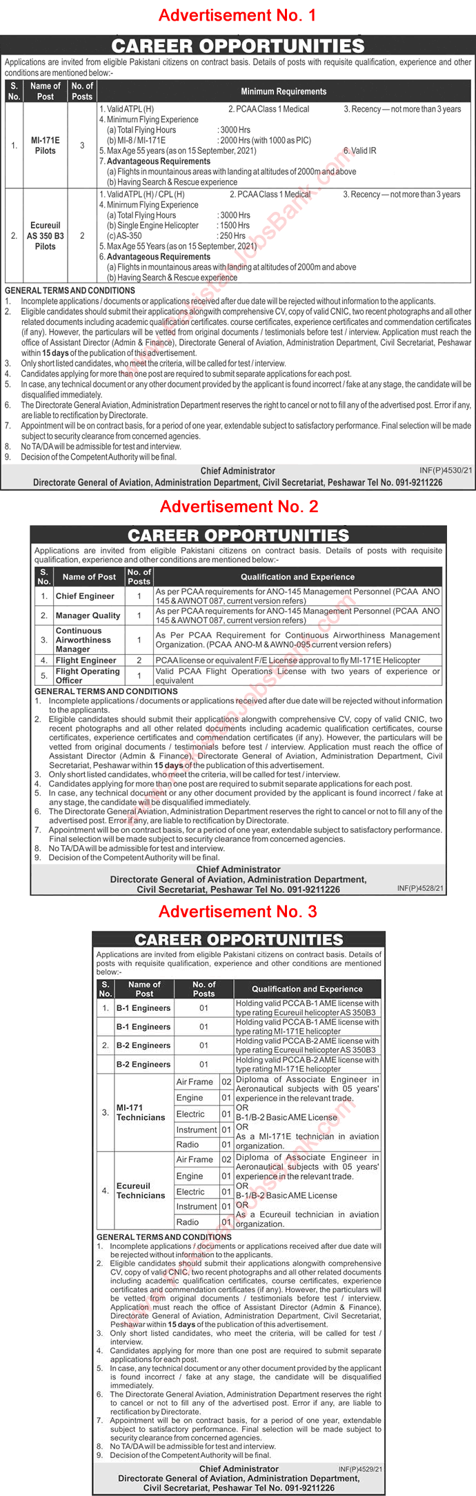 Civil Secretariat Peshawar Jobs September 2021 Administration Department Engineers, Technicians & Others Latest