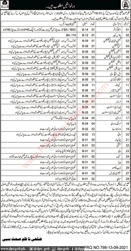 Health Department Sibi Jobs 2021 September Medical Technicians, Compounders & Others Latest