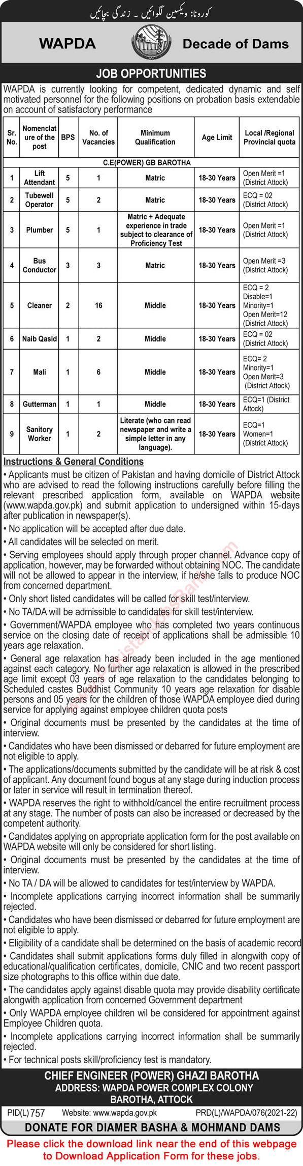 WAPDA Jobs September 2021 Application Form Cleaners & Others Water and Power Development Authority Latest