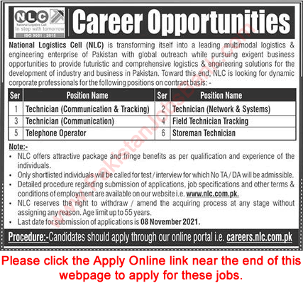 NLC Jobs October 2021 Apply Online Technicians & Others National Logistics Cell  Latest