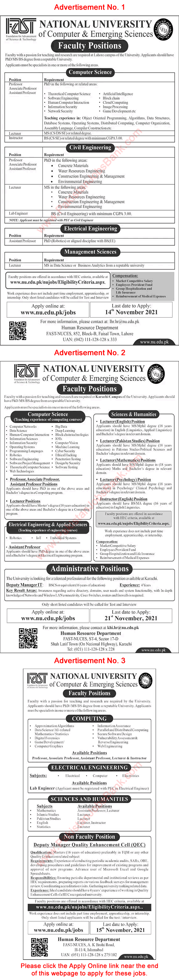 FAST National University Jobs November 2021 Apply Online Teaching Faculty & Others Latest